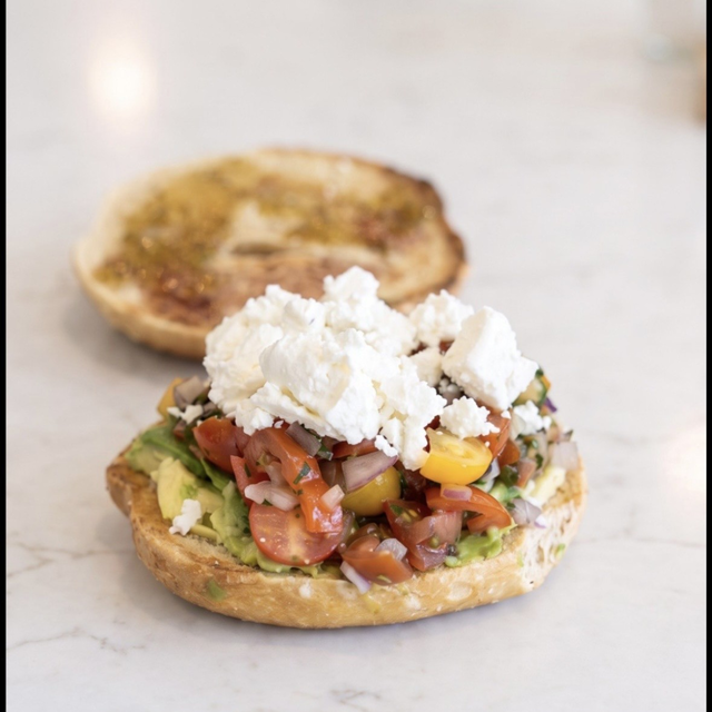 Greek Avo Bagel.