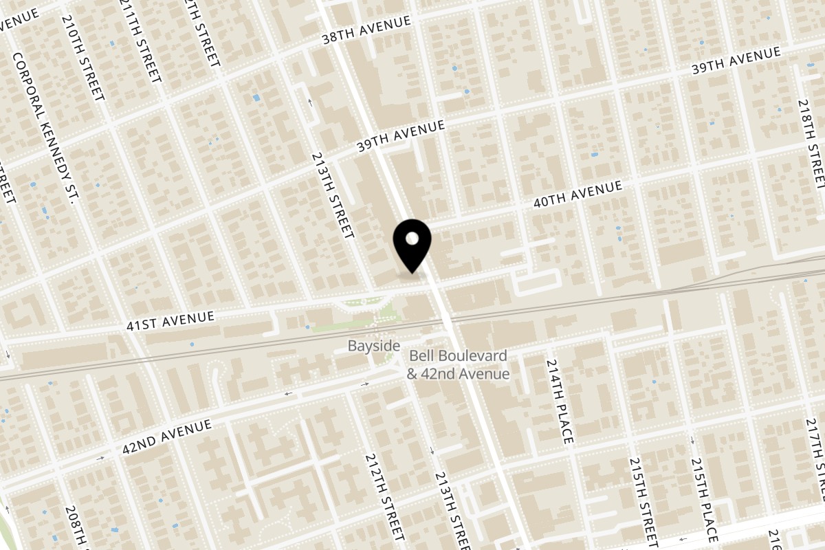 Map showing the location of Spin Bagel on 40-18 Bell Blvd in Flushing